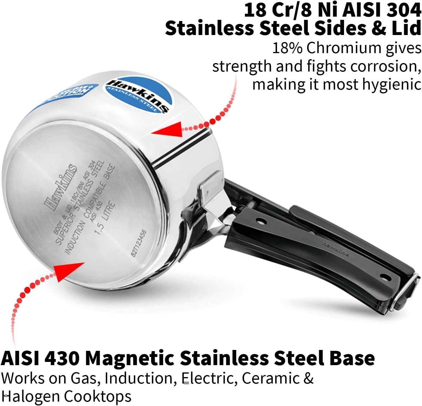 Hawkins Stainless Steel Pressure Cooker, 1.5 Litre Capacity  Free Shipping